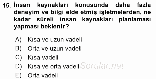 Örgütlerde İnsan Kaynakları Yönetimi 2015 - 2016 Ara Sınavı 15.Soru