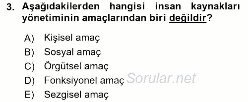 Örgütlerde İnsan Kaynakları Yönetimi 2015 - 2016 Ara Sınavı 3.Soru