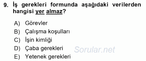 Örgütlerde İnsan Kaynakları Yönetimi 2015 - 2016 Ara Sınavı 9.Soru