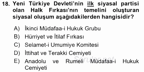 Türkiye´de Demokrasi Ve Parlemento Tarihi 2015 - 2016 Ara Sınavı 18.Soru