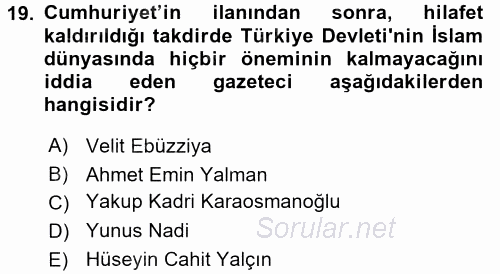 Türkiye´de Demokrasi Ve Parlemento Tarihi 2015 - 2016 Ara Sınavı 19.Soru