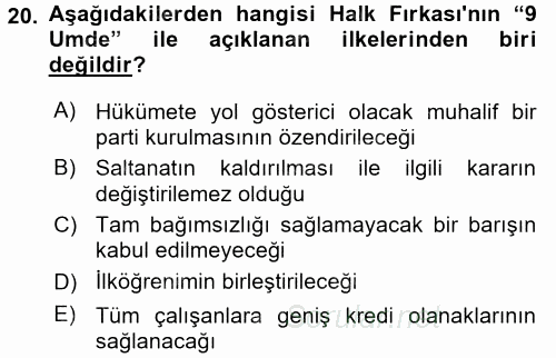 Türkiye´de Demokrasi Ve Parlemento Tarihi 2015 - 2016 Ara Sınavı 20.Soru