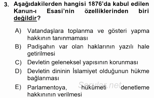 Türkiye´de Demokrasi Ve Parlemento Tarihi 2015 - 2016 Ara Sınavı 3.Soru