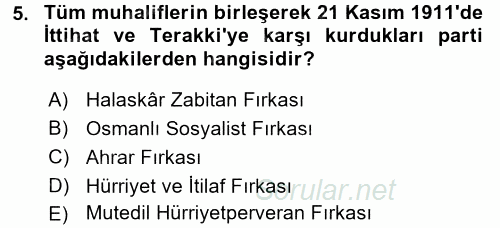 Türkiye´de Demokrasi Ve Parlemento Tarihi 2015 - 2016 Ara Sınavı 5.Soru