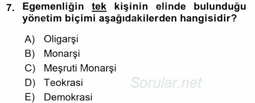 Türkiye´de Demokrasi Ve Parlemento Tarihi 2015 - 2016 Ara Sınavı 7.Soru