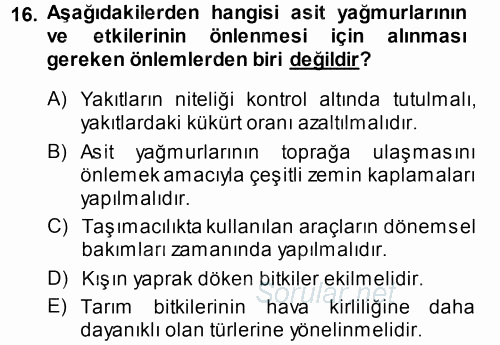 Çevre Sorunları ve Politikaları 2013 - 2014 Ara Sınavı 16.Soru