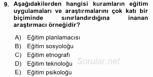 Çocukları Tanıma Ve Değerlendirme 2017 - 2018 Ara Sınavı 9.Soru