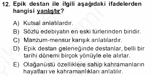 Halk Edebiyatına Giriş 1 2014 - 2015 Dönem Sonu Sınavı 12.Soru