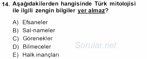 Halk Edebiyatına Giriş 1 2014 - 2015 Dönem Sonu Sınavı 14.Soru