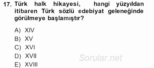 Halk Edebiyatına Giriş 1 2014 - 2015 Dönem Sonu Sınavı 17.Soru