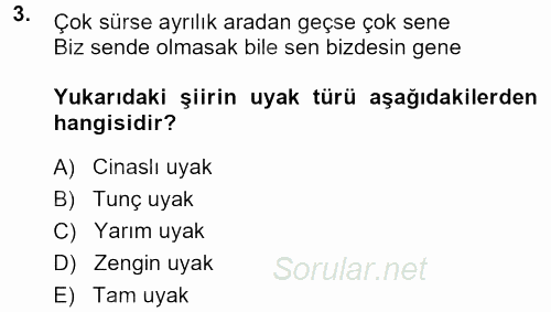 Halk Edebiyatına Giriş 1 2014 - 2015 Dönem Sonu Sınavı 3.Soru