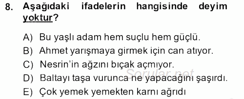 Halk Edebiyatına Giriş 1 2014 - 2015 Dönem Sonu Sınavı 8.Soru