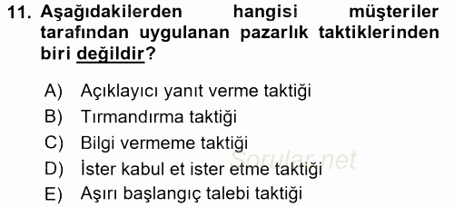Satış Teknikleri 2017 - 2018 3 Ders Sınavı 11.Soru