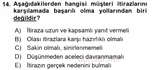 Satış Teknikleri 2017 - 2018 3 Ders Sınavı 14.Soru