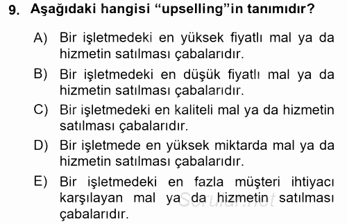 Satış Teknikleri 2017 - 2018 3 Ders Sınavı 9.Soru