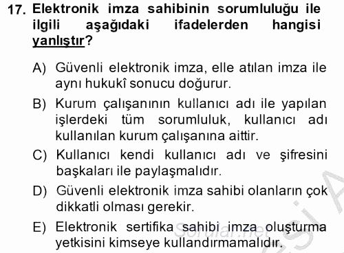 Kalem Mevzuatı 2013 - 2014 Ara Sınavı 17.Soru