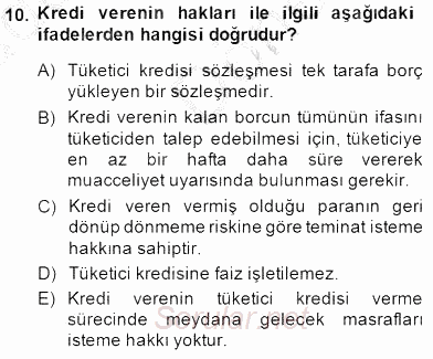 Tüketici Hukuku 2014 - 2015 Dönem Sonu Sınavı 10.Soru