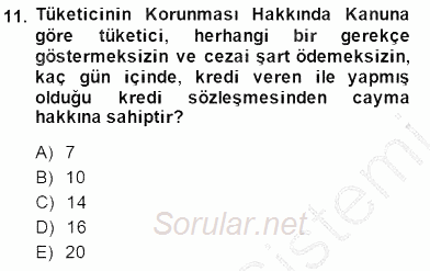 Tüketici Hukuku 2014 - 2015 Dönem Sonu Sınavı 11.Soru