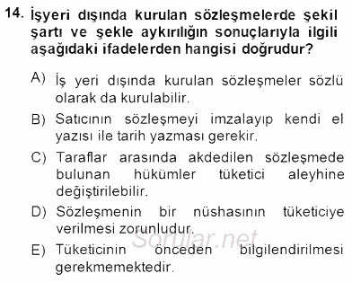 Tüketici Hukuku 2014 - 2015 Dönem Sonu Sınavı 14.Soru