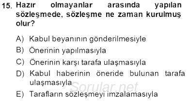 Tüketici Hukuku 2014 - 2015 Dönem Sonu Sınavı 15.Soru