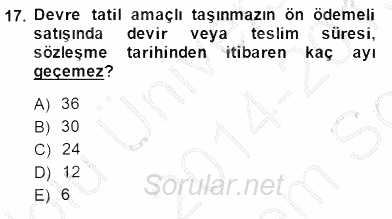 Tüketici Hukuku 2014 - 2015 Dönem Sonu Sınavı 17.Soru