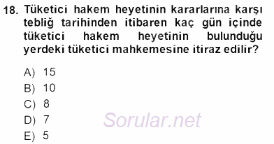Tüketici Hukuku 2014 - 2015 Dönem Sonu Sınavı 18.Soru