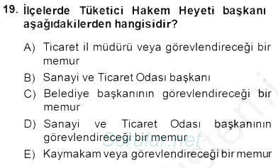 Tüketici Hukuku 2014 - 2015 Dönem Sonu Sınavı 19.Soru