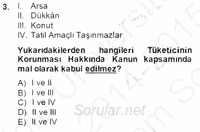 Tüketici Hukuku 2014 - 2015 Dönem Sonu Sınavı 3.Soru
