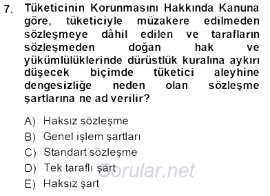 Tüketici Hukuku 2014 - 2015 Dönem Sonu Sınavı 7.Soru