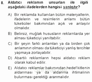 Tüketici Hukuku 2014 - 2015 Dönem Sonu Sınavı 8.Soru