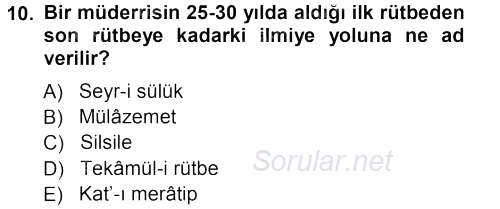 Osmanlı Merkez ve Taşra Teşkilatı 2012 - 2013 Ara Sınavı 10.Soru