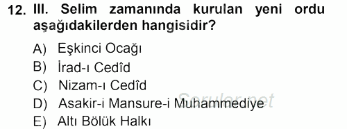 Osmanlı Merkez ve Taşra Teşkilatı 2012 - 2013 Ara Sınavı 12.Soru