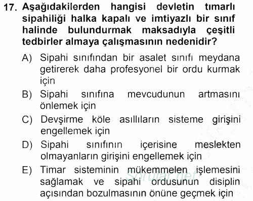 Osmanlı Merkez ve Taşra Teşkilatı 2012 - 2013 Ara Sınavı 17.Soru