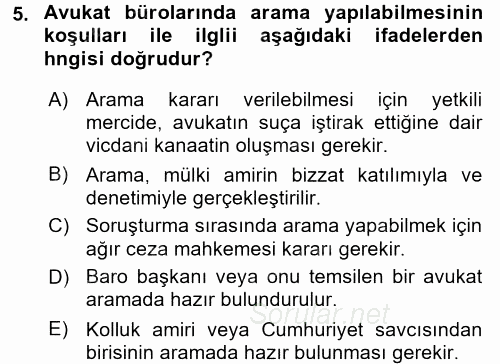 Ceza Muhakemesi Hukuku 2017 - 2018 Dönem Sonu Sınavı 5.Soru