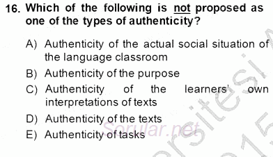 Okuma Ve Dinleme Öğretimi 2014 - 2015 Ara Sınavı 16.Soru
