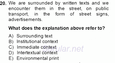 Okuma Ve Dinleme Öğretimi 2014 - 2015 Ara Sınavı 20.Soru