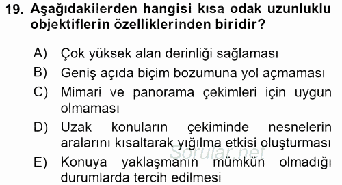 Temel Fotoğrafçılık 2016 - 2017 Ara Sınavı 19.Soru