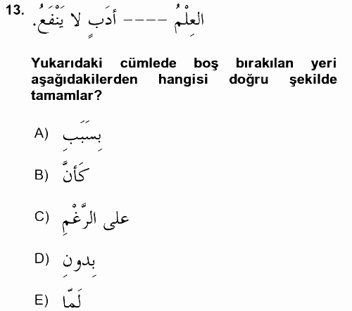 Arapça 2 2017 - 2018 3 Ders Sınavı 13.Soru