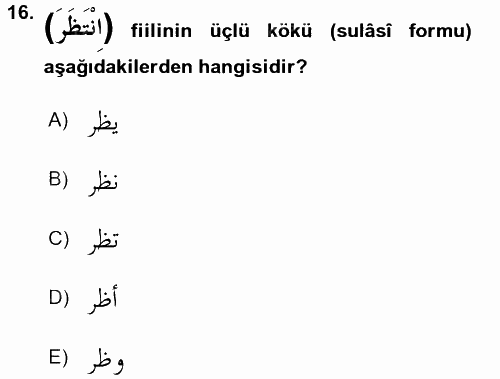 Arapça 2 2017 - 2018 3 Ders Sınavı 16.Soru