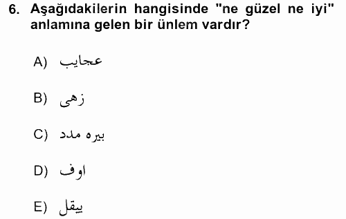 Osmanlı Türkçesine Giriş 2 2016 - 2017 Dönem Sonu Sınavı 6.Soru