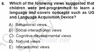 Çocuklara Yabancı Dil Öğretimi 1 2012 - 2013 Ara Sınavı 6.Soru
