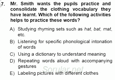 Çocuklara Yabancı Dil Öğretimi 1 2012 - 2013 Ara Sınavı 7.Soru