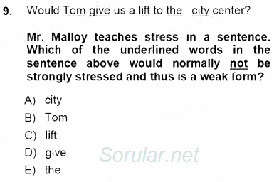 Çocuklara Yabancı Dil Öğretimi 1 2012 - 2013 Ara Sınavı 9.Soru