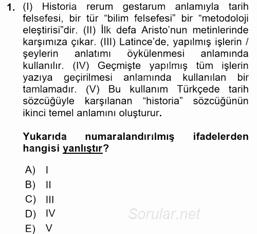 Tarih Felsefesi 1 2016 - 2017 Ara Sınavı 1.Soru