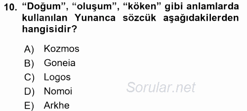 Tarih Felsefesi 1 2016 - 2017 Ara Sınavı 10.Soru