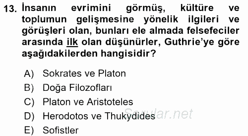 Tarih Felsefesi 1 2016 - 2017 Ara Sınavı 13.Soru
