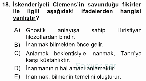 Tarih Felsefesi 1 2016 - 2017 Ara Sınavı 18.Soru