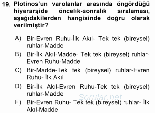 Tarih Felsefesi 1 2016 - 2017 Ara Sınavı 19.Soru