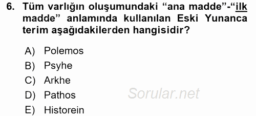 Tarih Felsefesi 1 2016 - 2017 Ara Sınavı 6.Soru