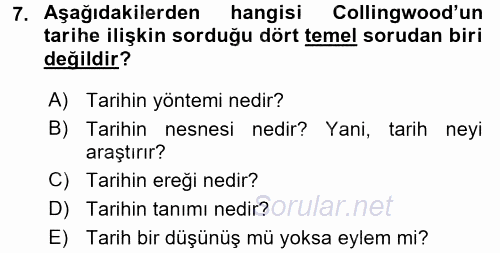 Tarih Felsefesi 1 2016 - 2017 Ara Sınavı 7.Soru